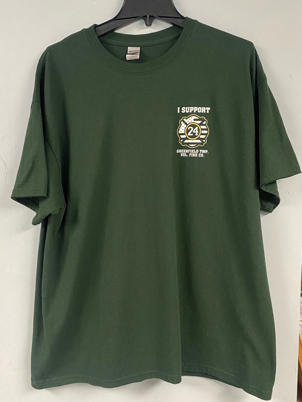 Gildan Mens Size Large T-Shirt Dry blend Fire Department Station 24 Greenfield